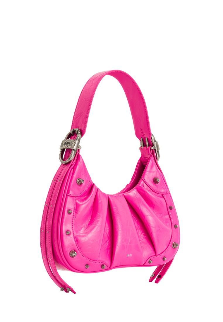 Gabbi Crushed Ruched Hobo Handbag - Bright Pink