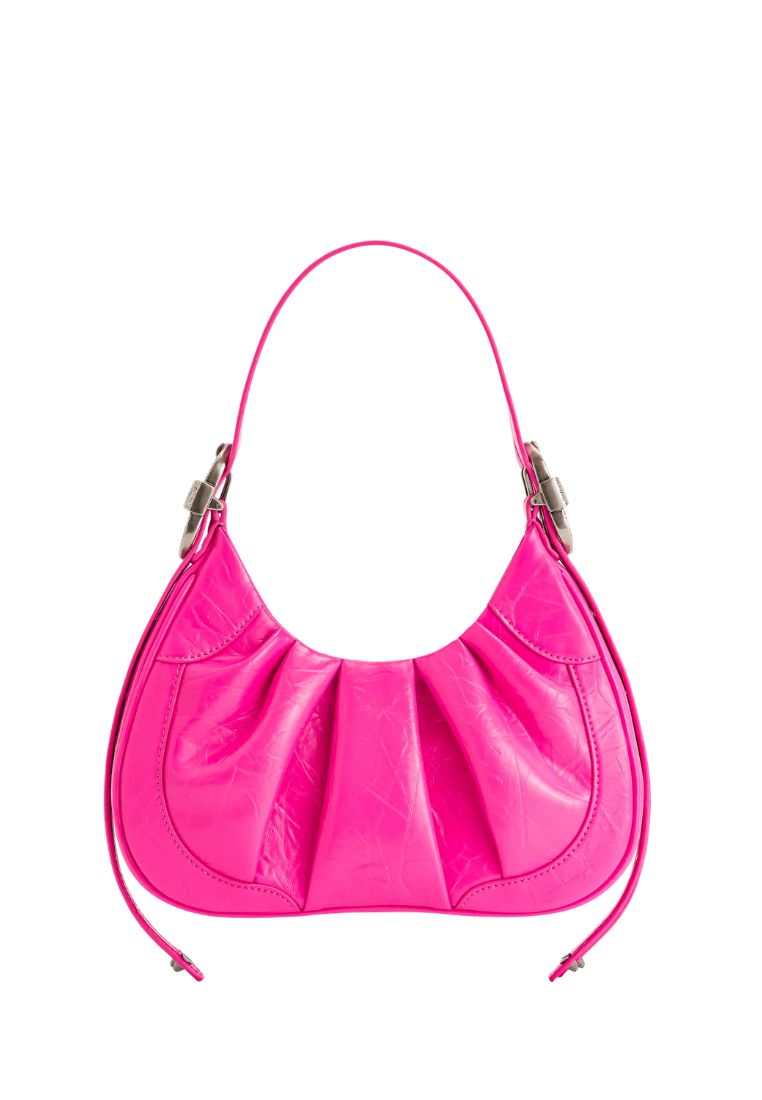Gabbi Crushed Ruched Hobo Handbag - Bright Pink
