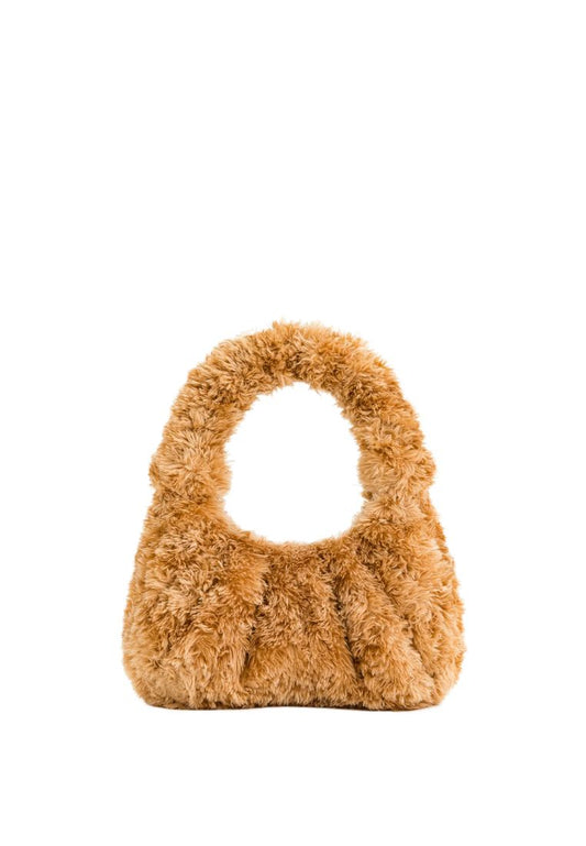 Gabbi Faux Fur Medium Ruched Hobo Handbag - Light Brown