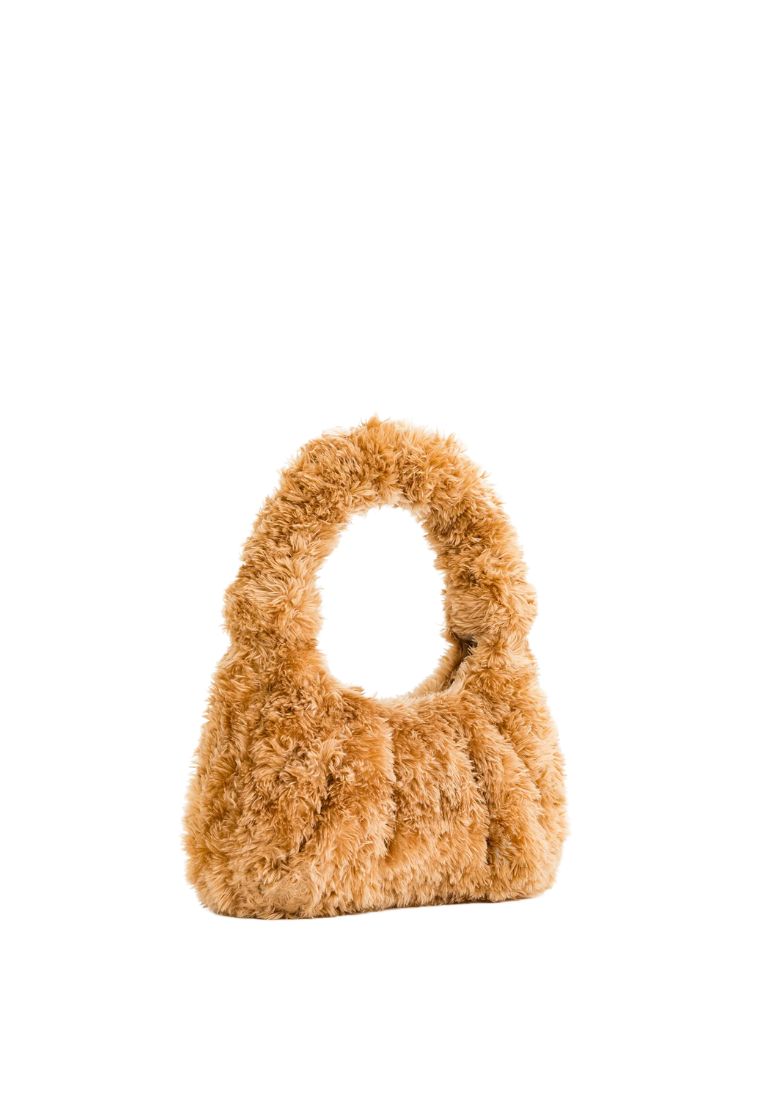 Gabbi Faux Fur Medium Ruched Hobo Handbag - Light Brown