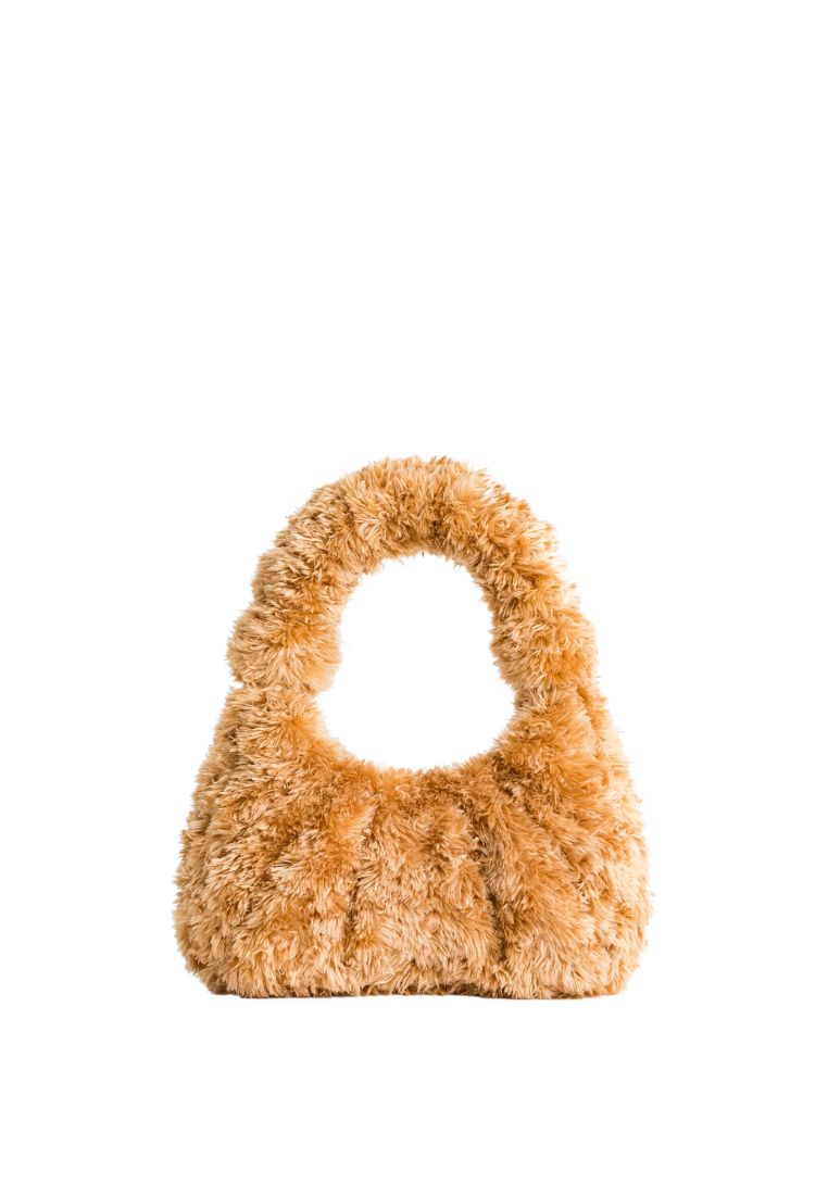 Gabbi Faux Fur Medium Ruched Hobo Handbag - Light Brown