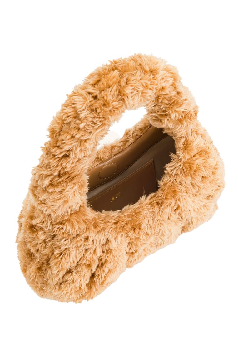 Gabbi Faux Fur Medium Ruched Hobo Handbag - Light Brown