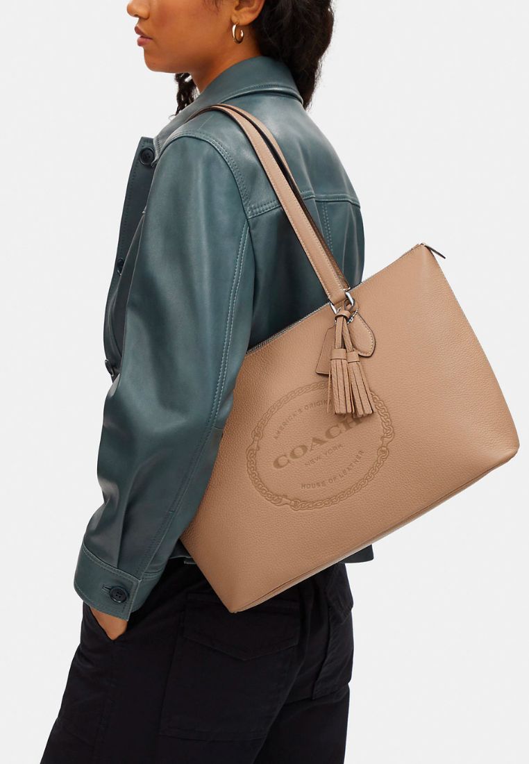 Gallery Tote With Coach Heritage Silver Taupe