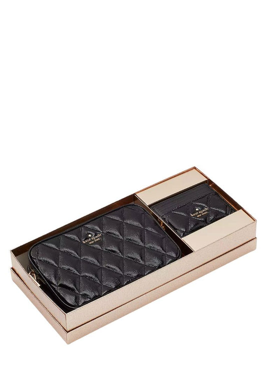 Glimmer Quilted Patent Leather Boxed Crossbody Set Black