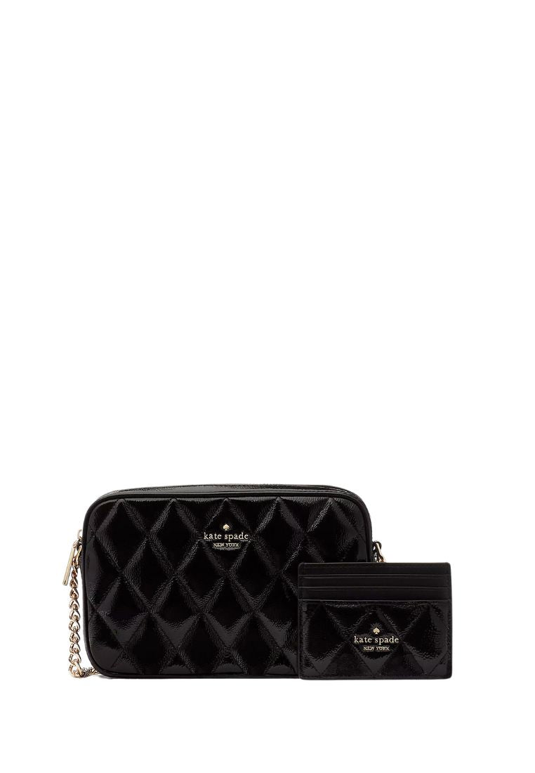 Glimmer Quilted Patent Leather Boxed Crossbody Set Black