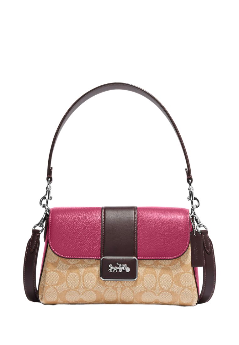 Grace Shoulder Bag In Colorblock Signature Canvas LT Raspberry