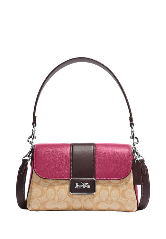 Grace Shoulder Bag In Colorblock Signature Canvas LT Raspberry