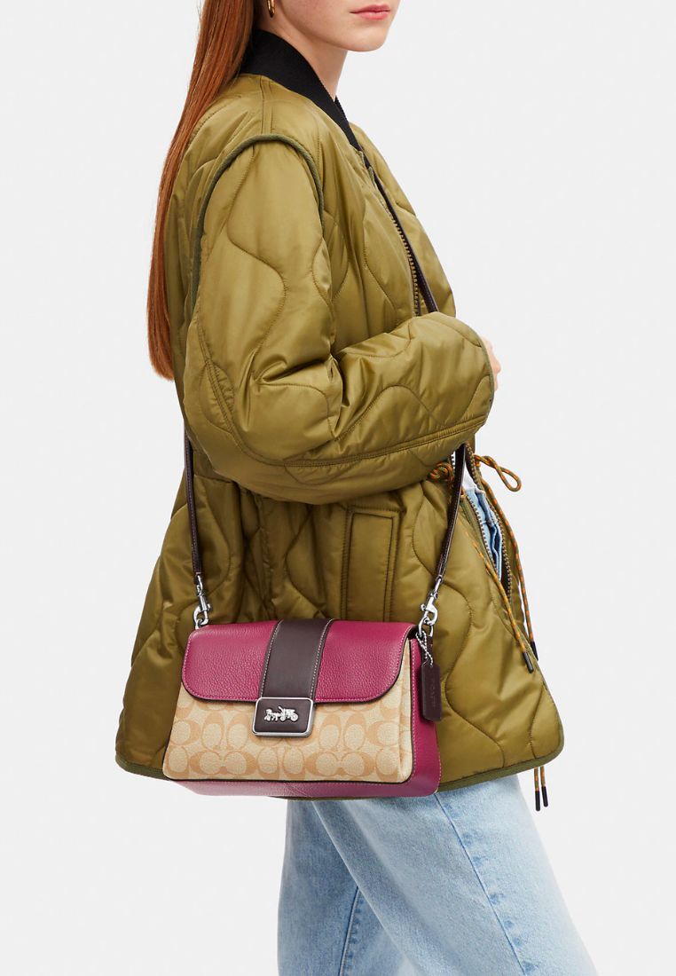 Grace Shoulder Bag In Colorblock Signature Canvas LT Raspberry