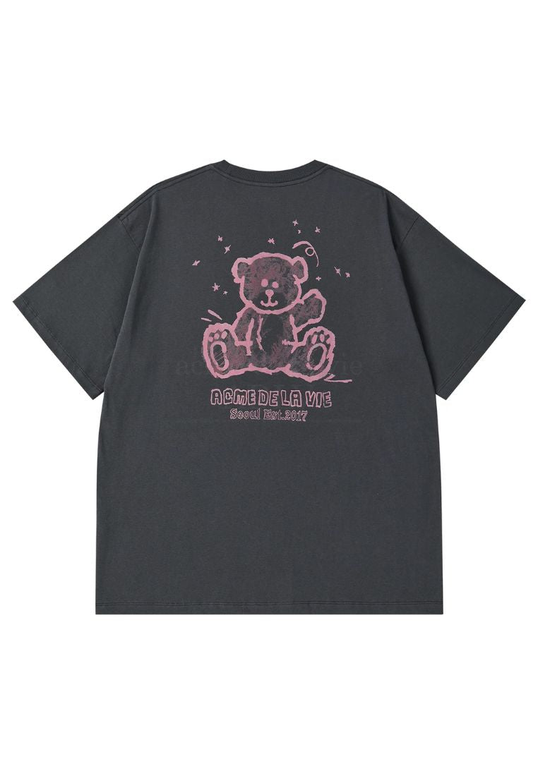 Hand Sketch Bear Short Sleeve T-Shirt Charcoal