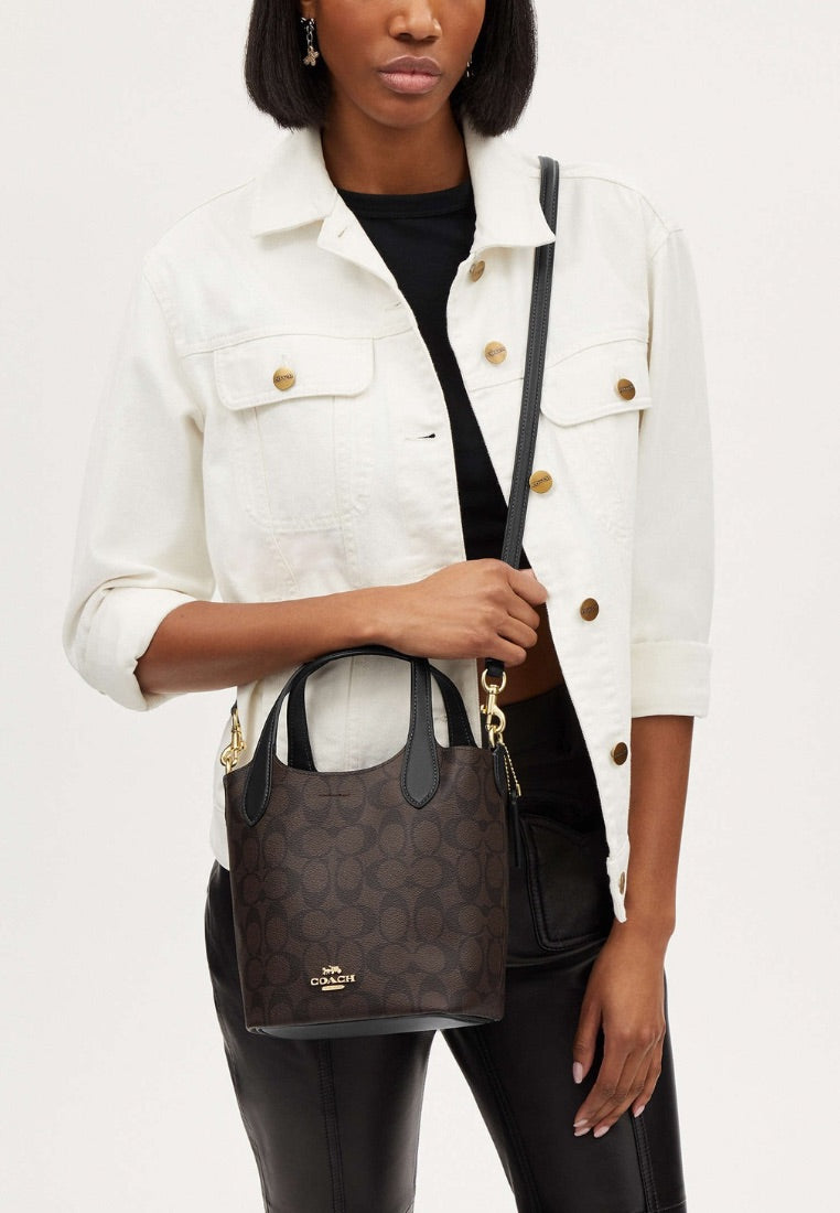 Hanna Bucket Bag In Signature Canvas Brown Black