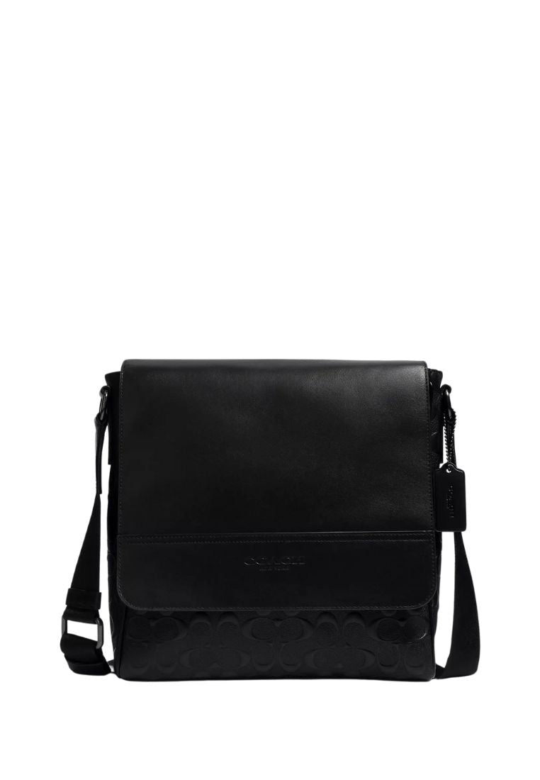 Houston Map Bag In Signature Leather Smooth Leather Gunmetal Black