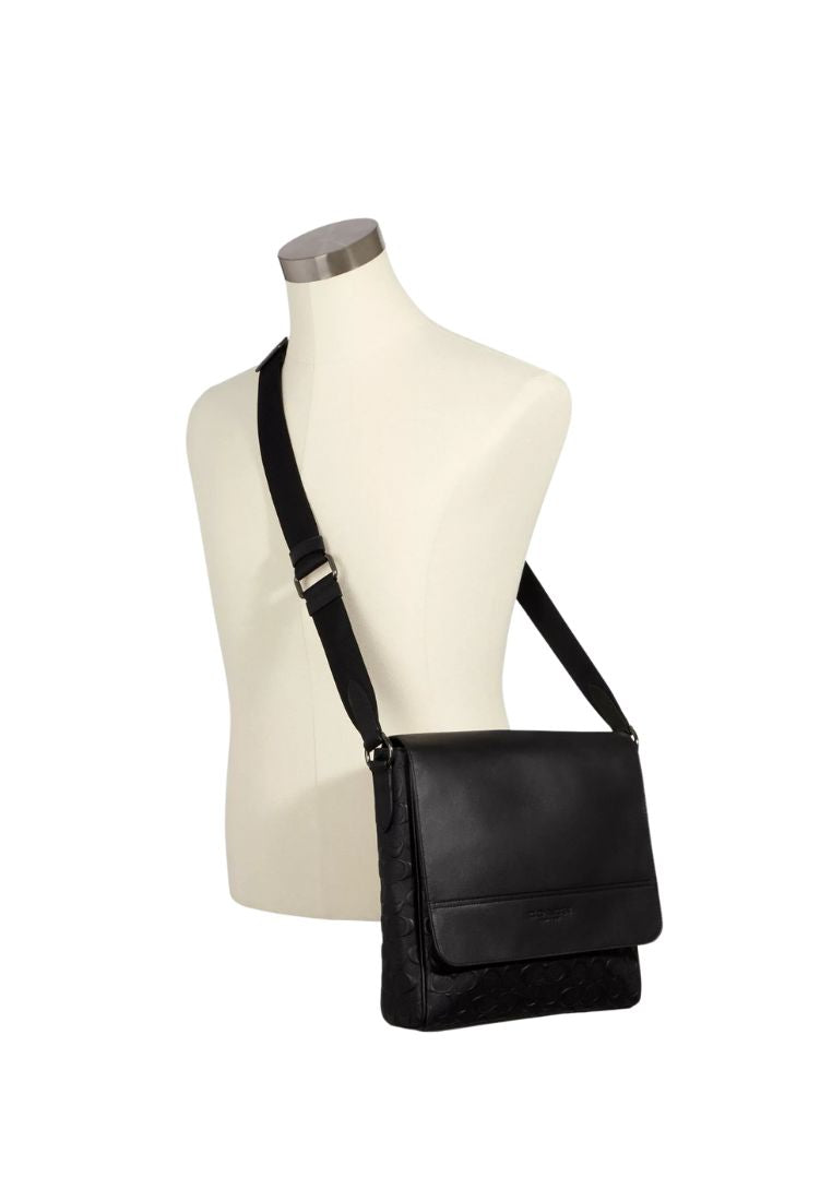 Houston Map Bag In Signature Leather Smooth Leather Gunmetal Black