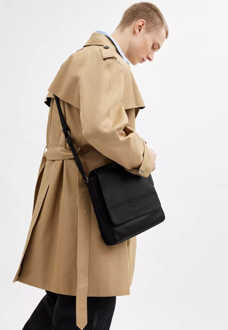 Houston Map Bag Smooth Leather Gunmetal Black