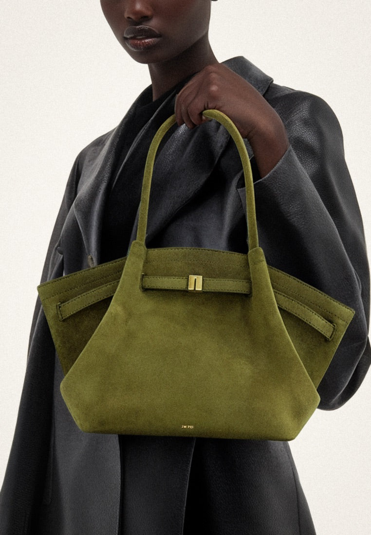 Hana Medium Faux Suede Tote Bag - Dark Olive