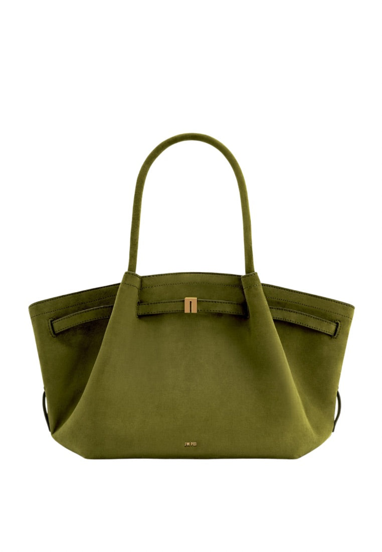 Hana Medium Faux Suede Tote Bag - Dark Olive