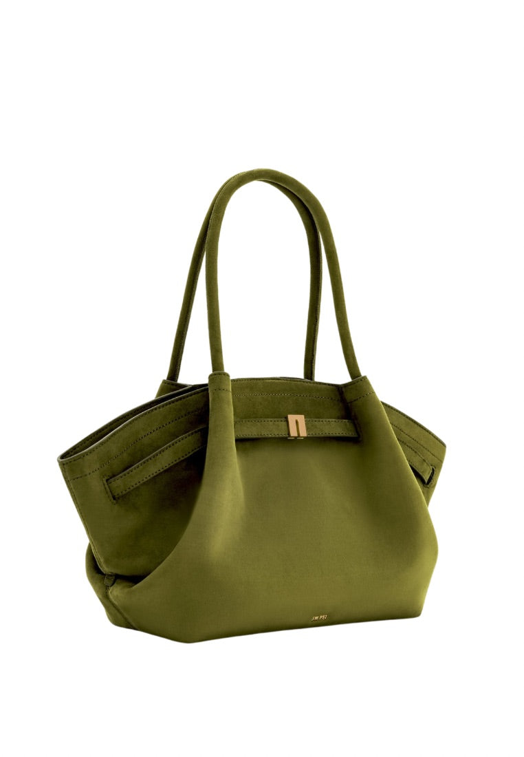 Hana Medium Faux Suede Tote Bag - Dark Olive