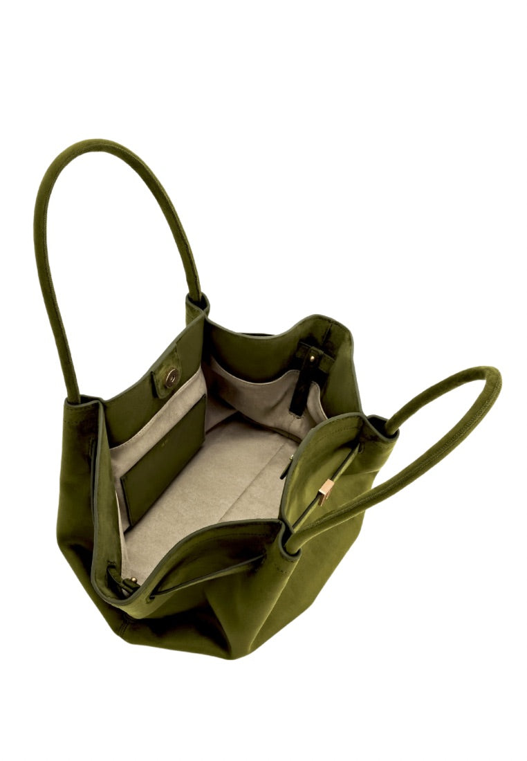 Hana Medium Faux Suede Tote Bag - Dark Olive