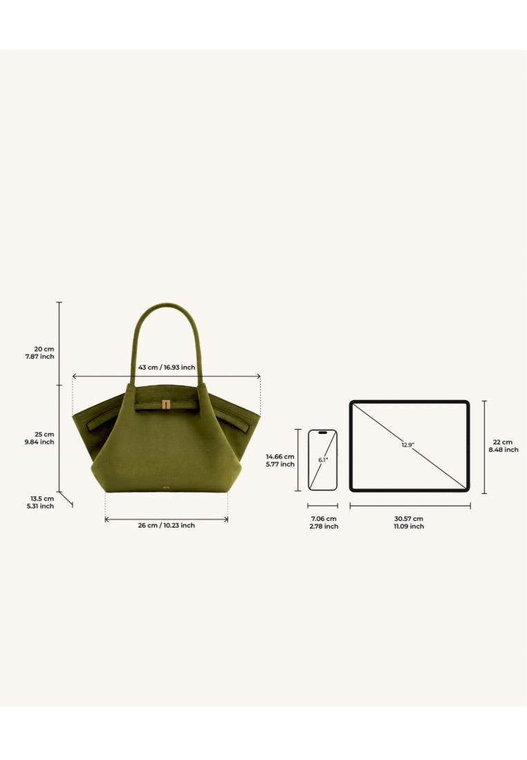 Hana Medium Faux Suede Tote Bag - Dark Olive