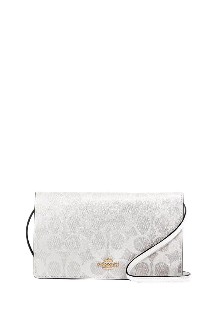 Anna Foldover Clutch Crossbody In Signature Canvas Glacier White