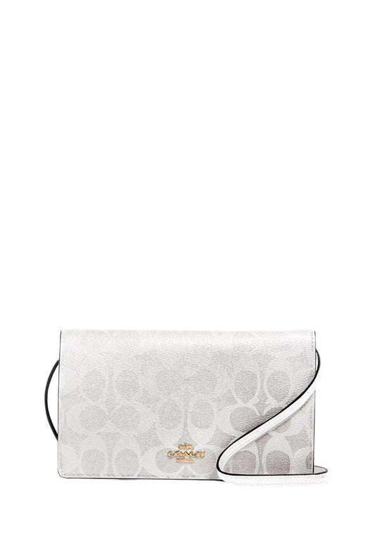 Anna Foldover Clutch Crossbody In Signature Canvas Glacier White