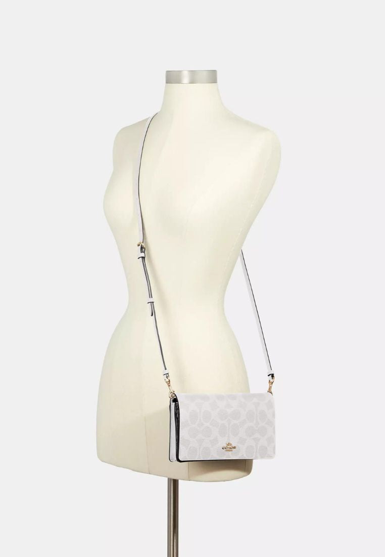 Anna Foldover Clutch Crossbody In Signature Canvas Glacier White