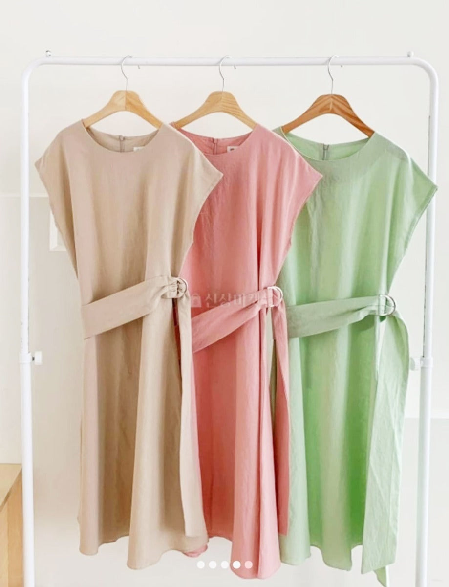 Round Neck Cotton Dress HA.2 D027-GREEN