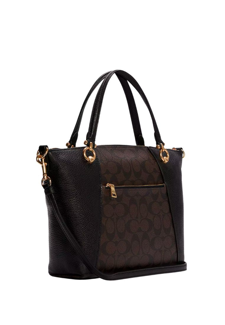 Kacey Satchel In Signature Canvas Brown Black