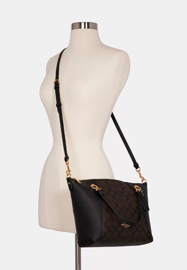 Kacey Satchel In Signature Canvas Brown Black