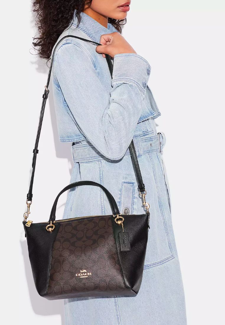 Kacey Satchel In Signature Canvas Brown Black