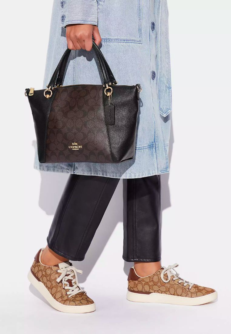 Kacey Satchel In Signature Canvas Brown Black