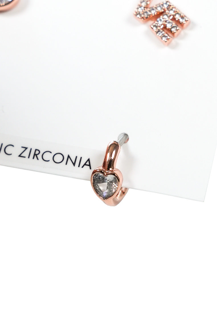 Spell It Out Studs And Huggies Set Rose Gold