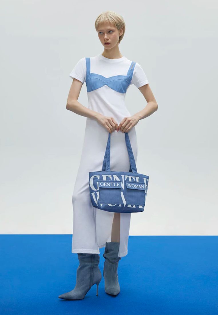 Logo On Double Pocket Mini Tote