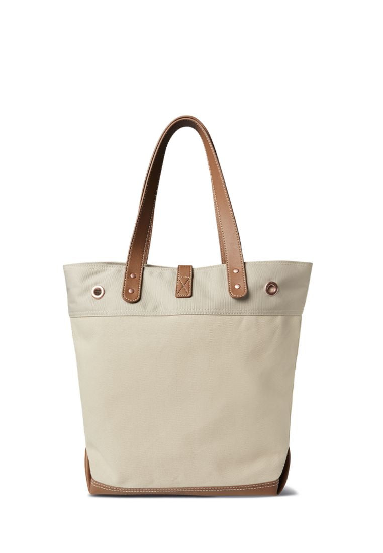 Logo Trapezoid Tote Bag Beige