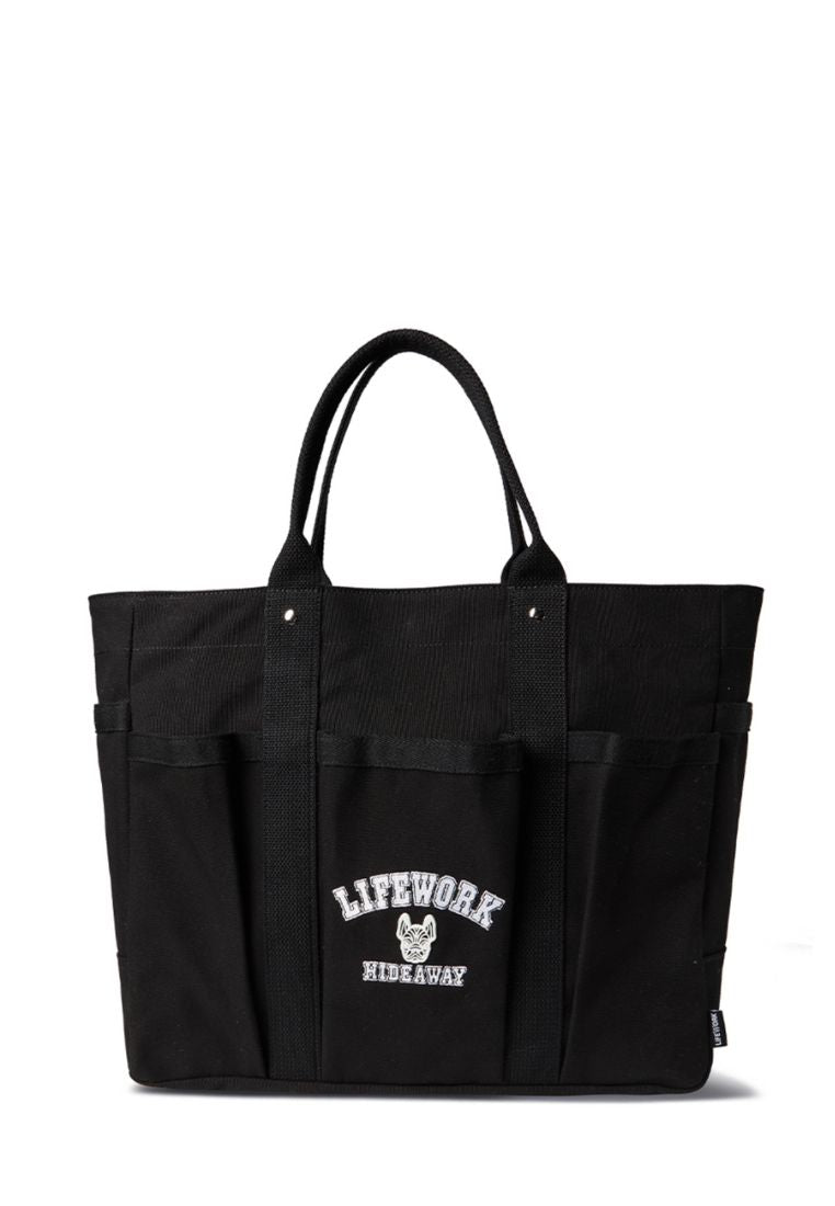 Logo Zip Closure Tote Bag Black
