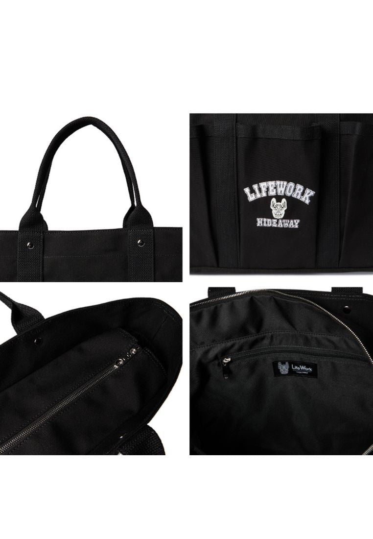 Logo Zip Closure Tote Bag Black