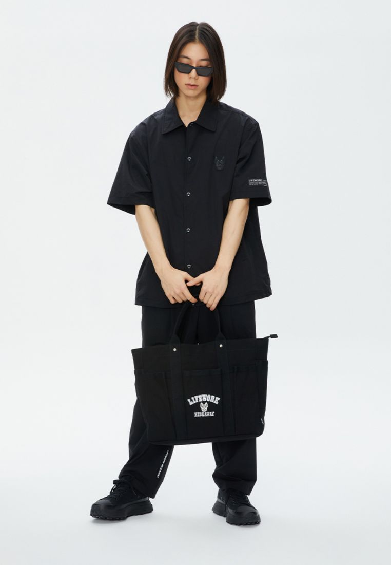 Logo Zip Closure Tote Bag Black