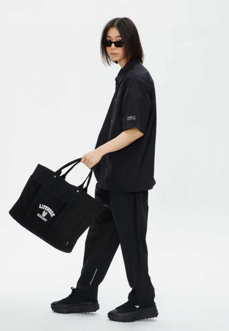 Logo Zip Closure Tote Bag Black