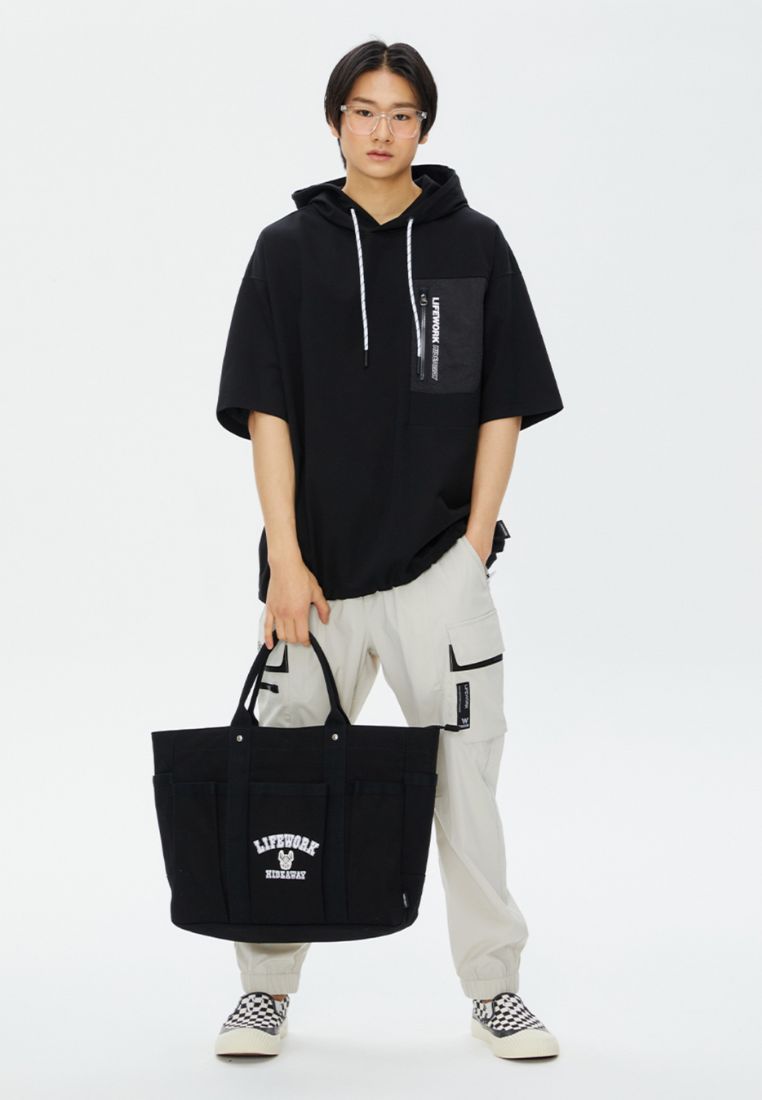 Logo Zip Closure Tote Bag Black