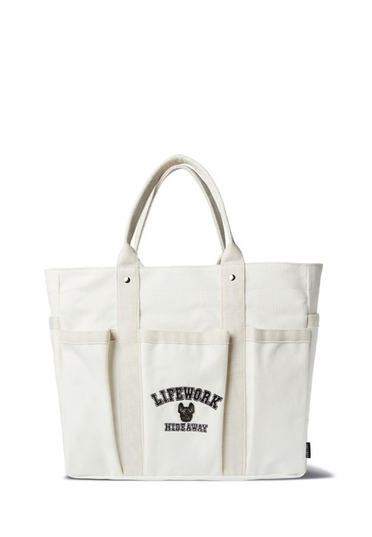 Logo Zip Closure Tote Bag Ivory