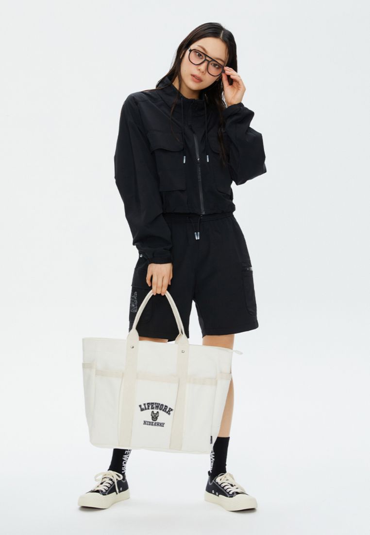 Logo Zip Closure Tote Bag Ivory