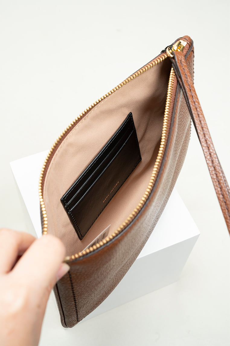 The Groove Leather Wristlet Clutch Brown Bear