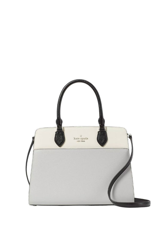 Madison Colorblock Saffiano Leather Medium Satchel Platinum Grey Multi