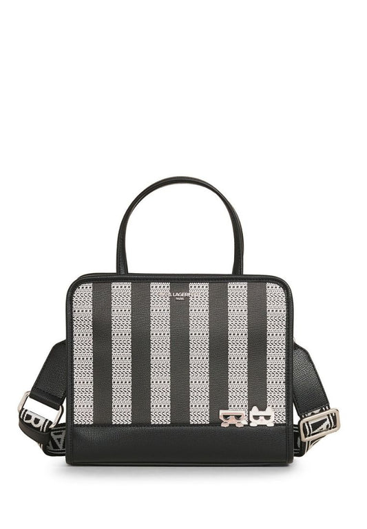 Maybelle Contrast Stripe Top Handle Satchel Black White