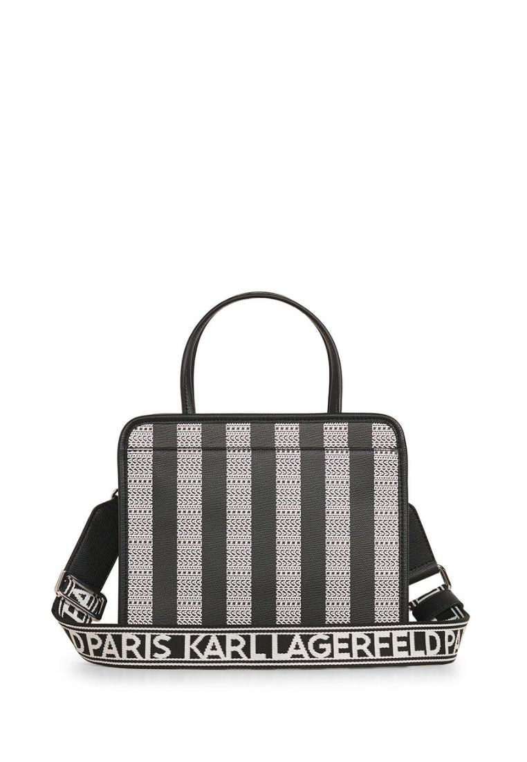 Maybelle Contrast Stripe Top Handle Satchel Black White
