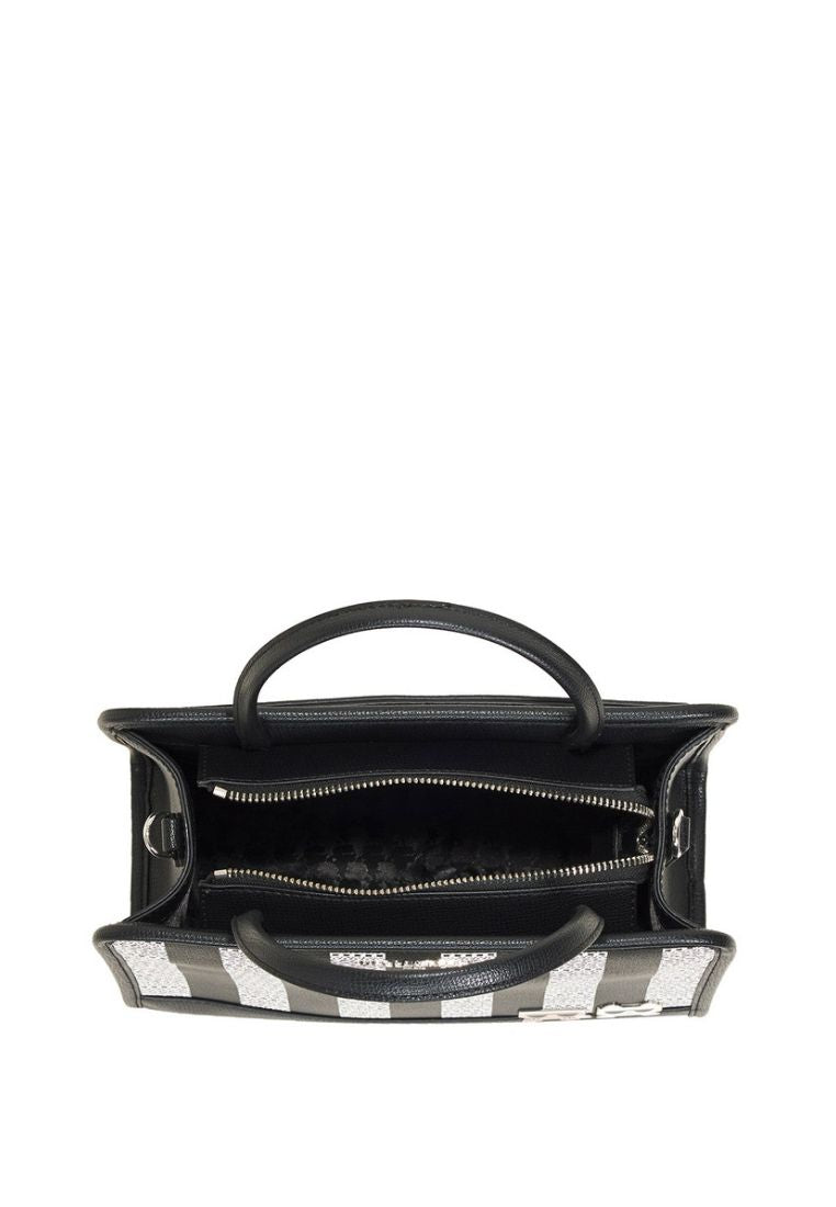 Maybelle Contrast Stripe Top Handle Satchel Black White