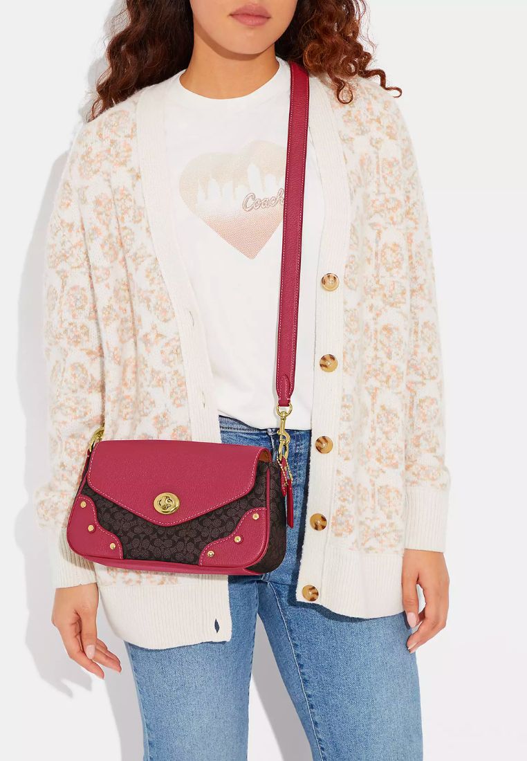 Millie Shoulder Bag In Colorblock Signature Canvas Brown Pink