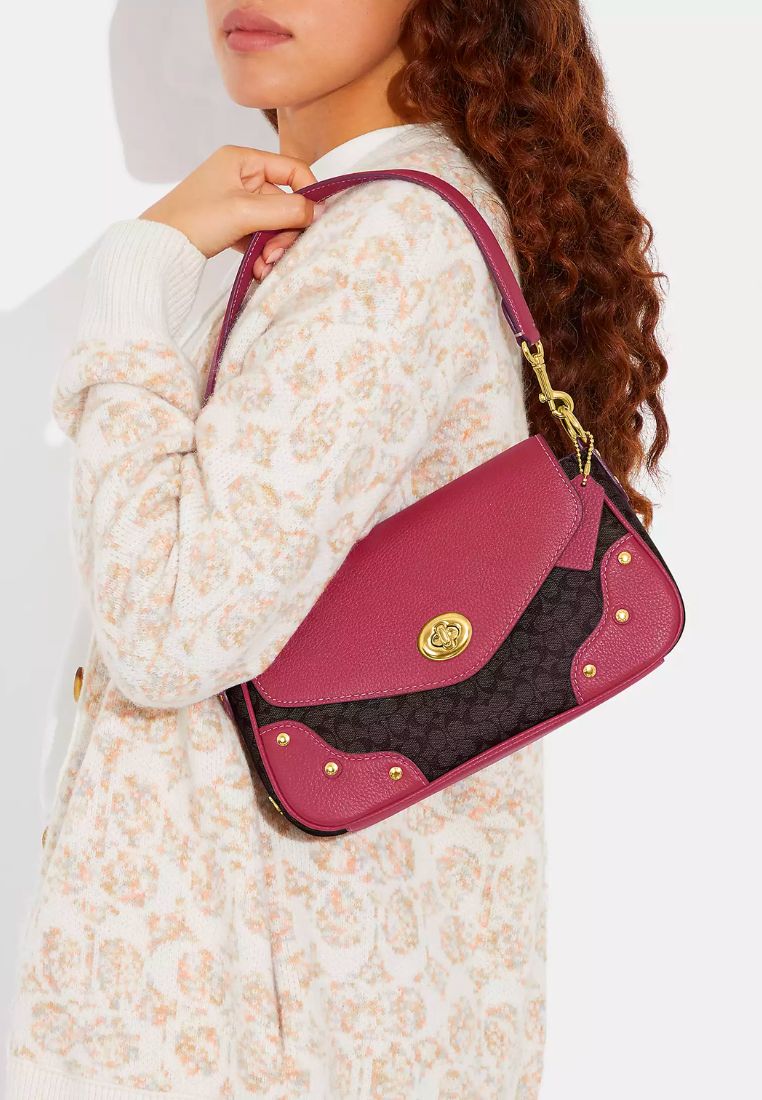 Millie Shoulder Bag In Colorblock Signature Canvas Brown Pink