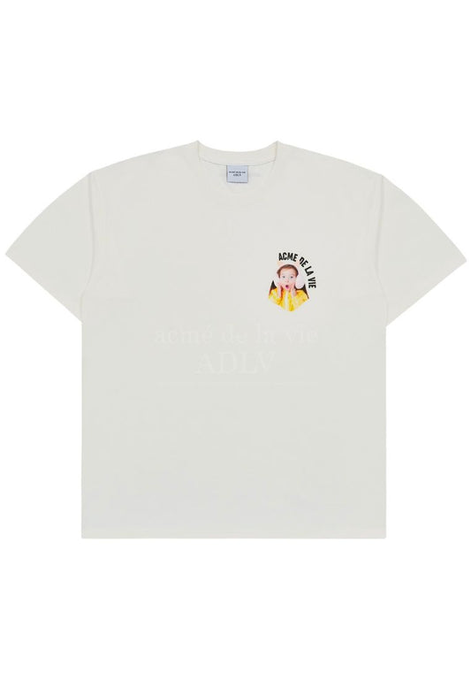 Mini Baby Face Cat Earplug Short Sleeve T-Shirt Cream