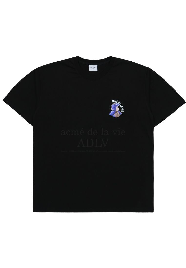 Mini Baby Face Purple Dinosaur Short Sleeve T-Shirt Black