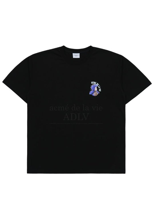 Mini Baby Face Purple Dinosaur Short Sleeve T-Shirt Black